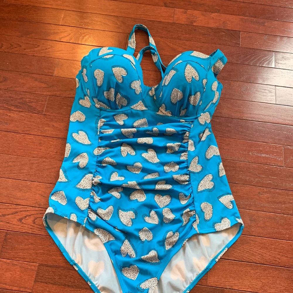 Torrid Blue and White Heart One Piece Swimsuit